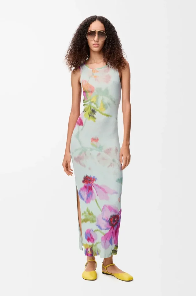 Robe débardeur en soie et coton Bleu clair/Multicolore