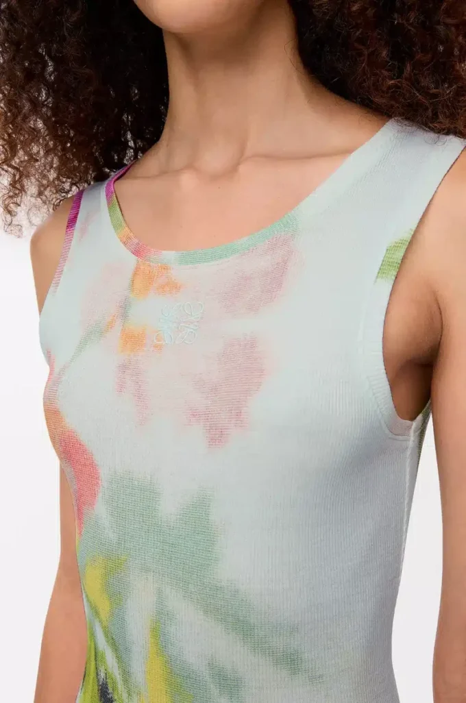 Robe débardeur en soie et coton Bleu clair/Multicolore
