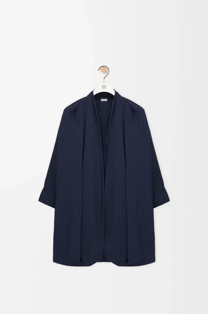 Robe drapée en coton bleu marine