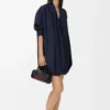 Robe drapée en coton bleu marine