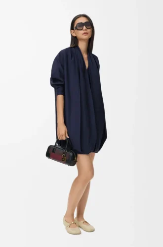 Robe drapée en coton bleu marine