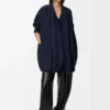 Robe drapée en coton bleu marine