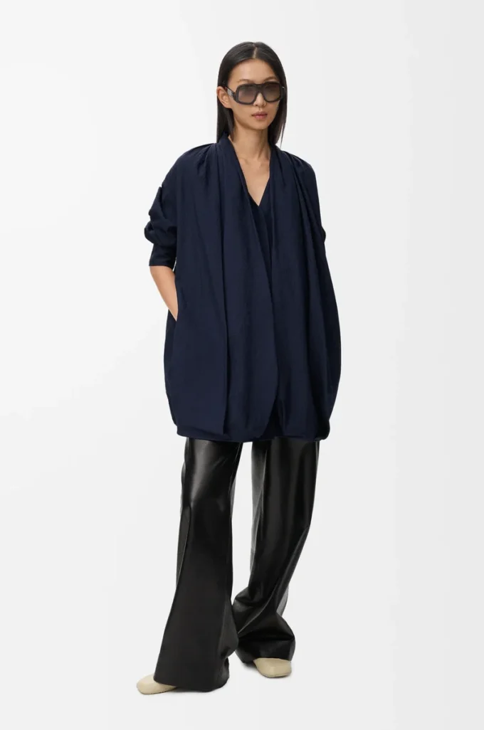 Robe drapée en coton bleu marine