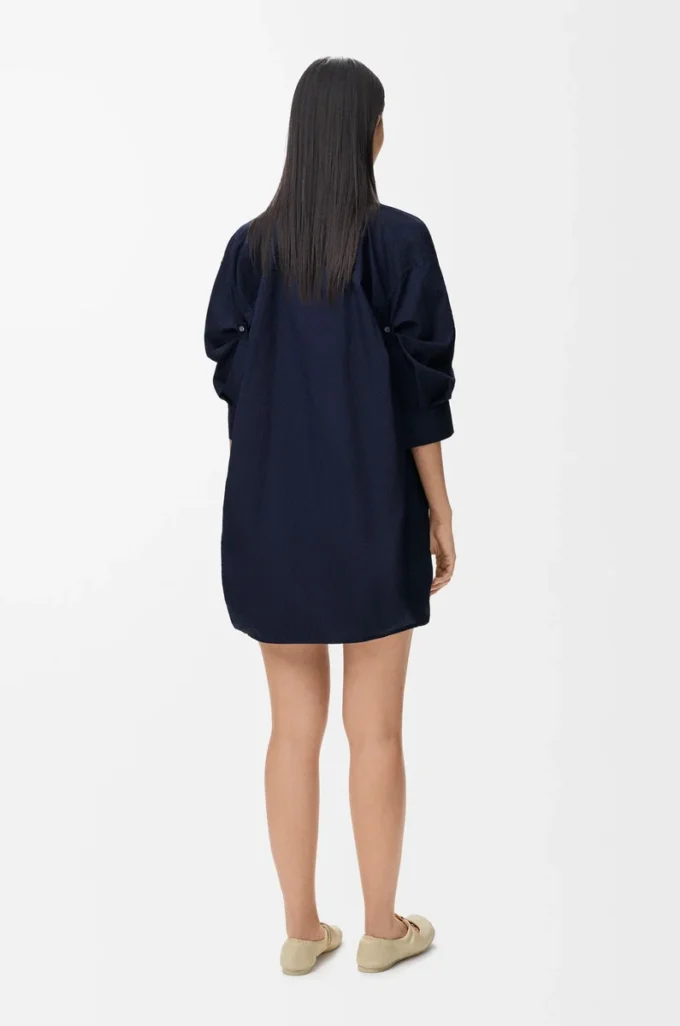 Robe drapée en coton bleu marine