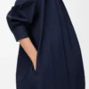 Robe drapée en coton bleu marine