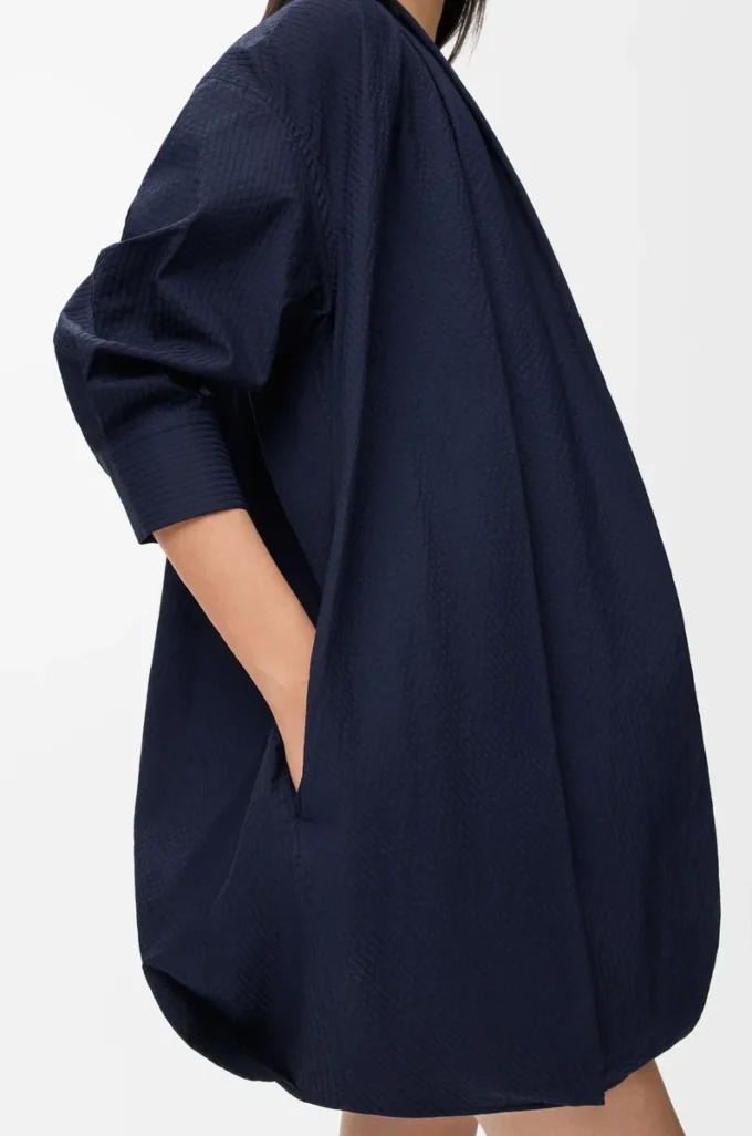 Robe drapée en coton bleu marine