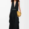 Robe drapée en soie noire