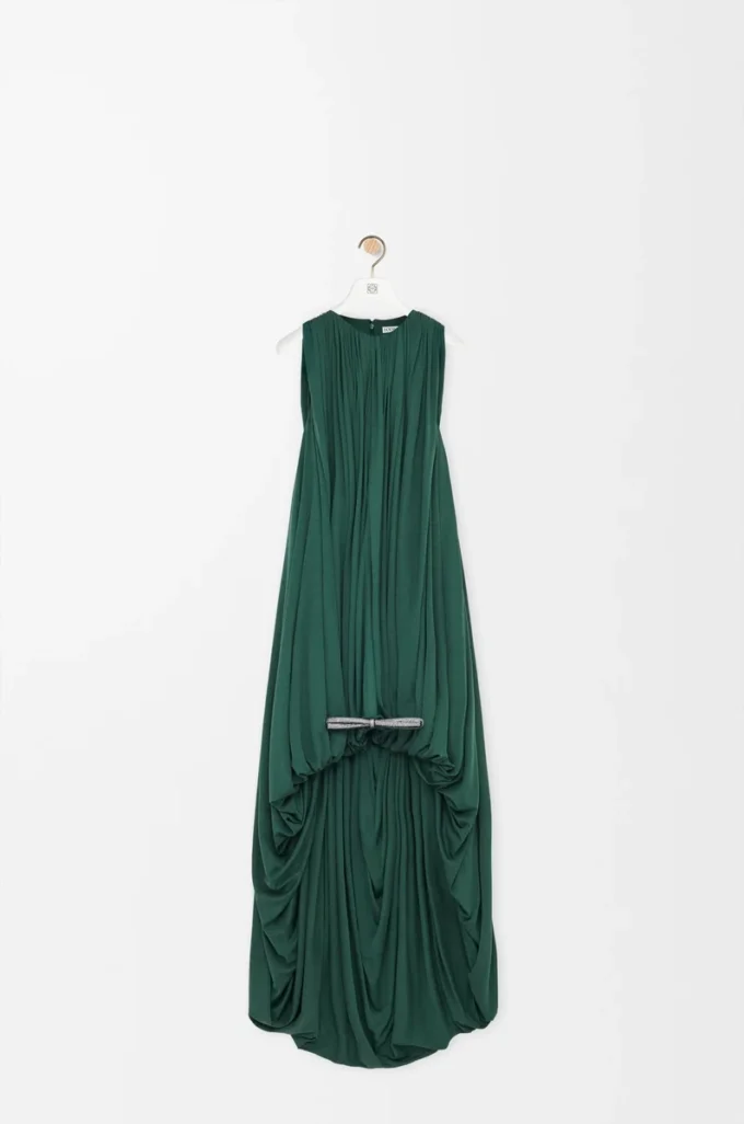 Robe drapée en soie Vert