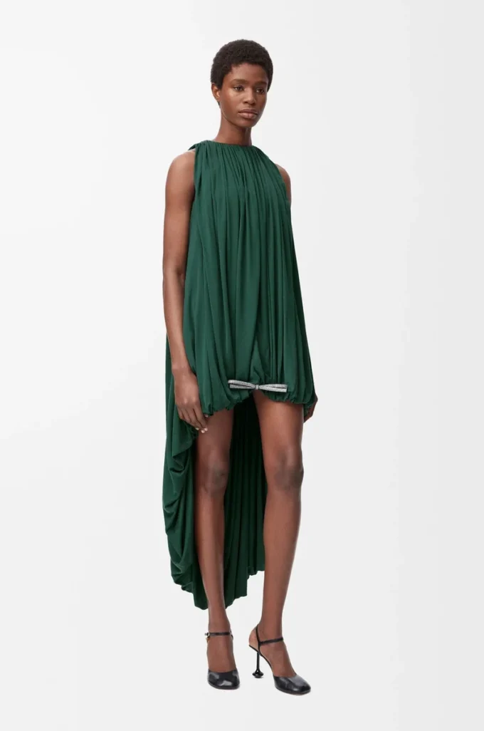 Robe drapée en soie Vert