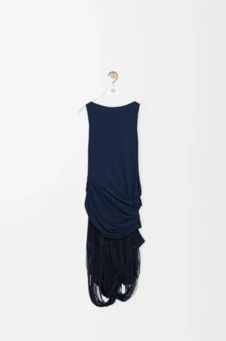 Robe embellie en viscose bleu marine