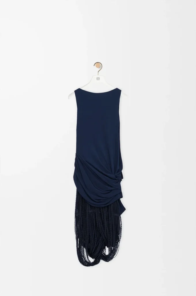 Robe embellie en viscose bleu marine