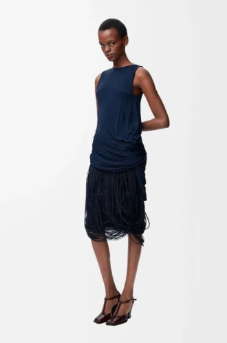 Robe embellie en viscose bleu marine