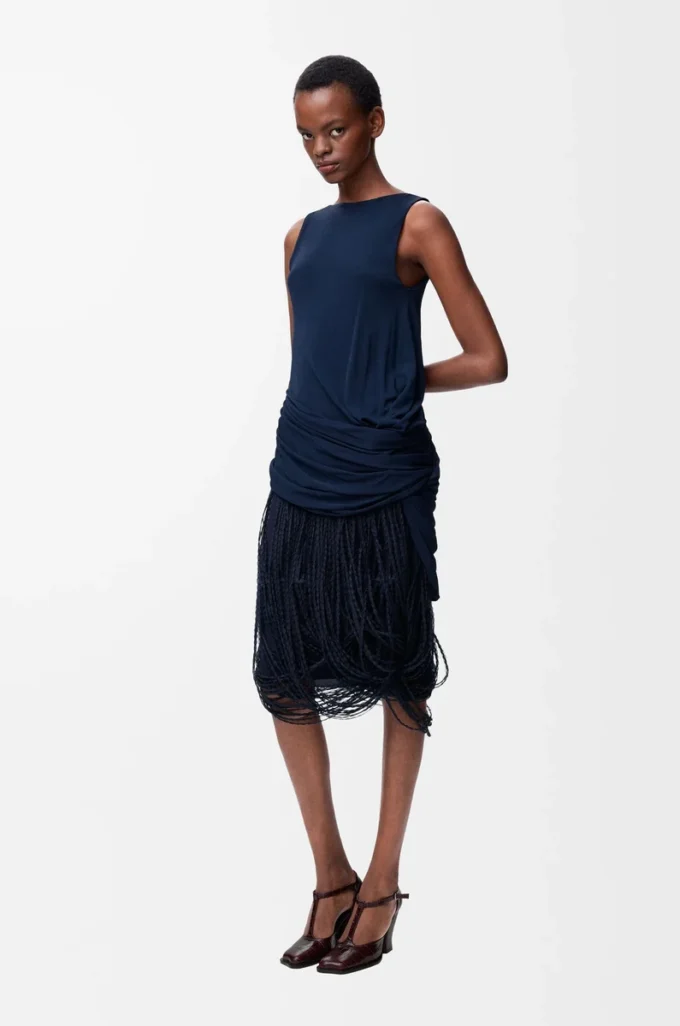 Robe embellie en viscose bleu marine