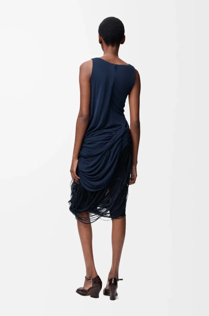 Robe embellie en viscose bleu marine