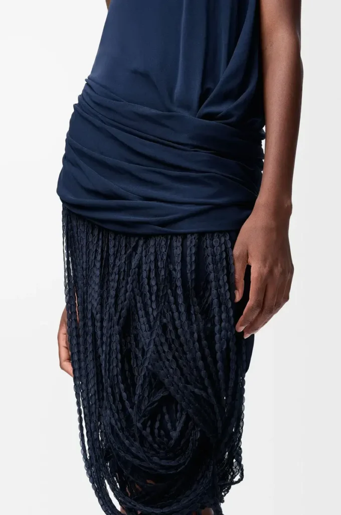 Robe embellie en viscose bleu marine