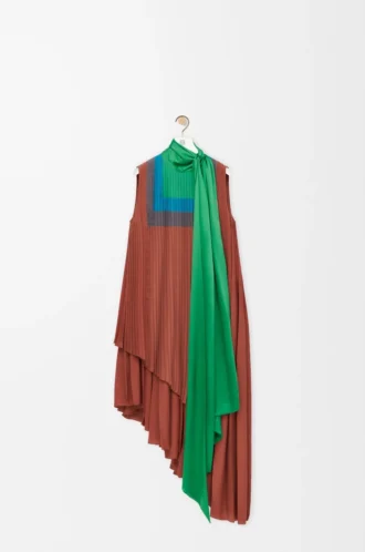 Robe en crêpe technique caramel/vert vif