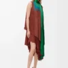 Robe en crêpe technique caramel/vert vif Robe en crêpe technique caramel/vert vif