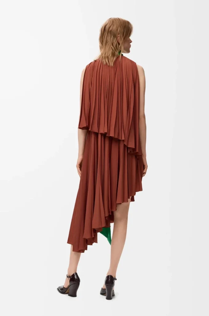 Robe en crêpe technique caramel/vert vif Robe en crêpe technique caramel/vert vif