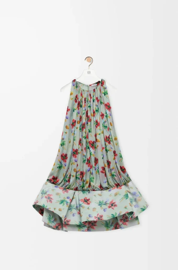 Robe flamenco en viscose vert/rouge