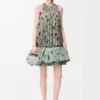 Robe flamenco en viscose vert/rouge