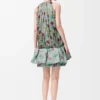 Robe flamenco en viscose vert/rouge