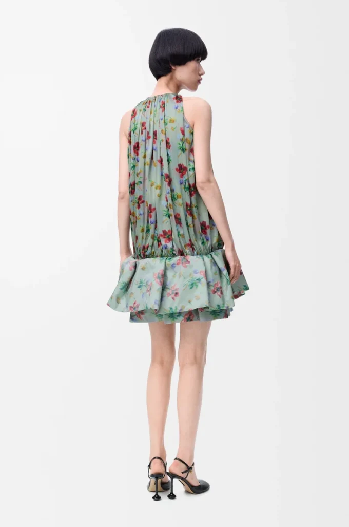 Robe flamenco en viscose vert/rouge
