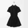 Robe à manches courtes en coton et soie Noir