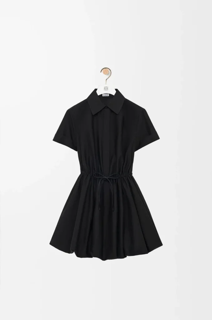 Robe à manches courtes en coton et soie Noir
