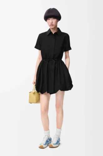 Robe à manches courtes en coton et soie Noir