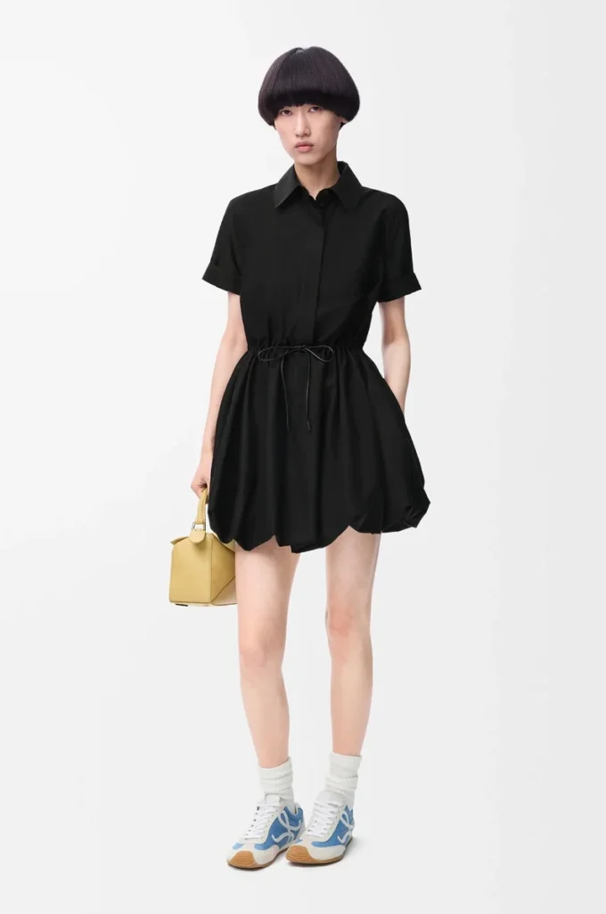 Robe à manches courtes en coton et soie Noir