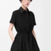 Robe à manches courtes en coton et soie Noir