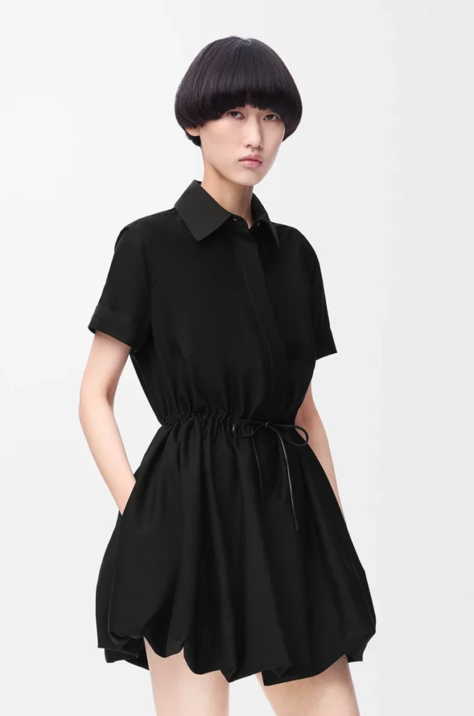 Robe à manches courtes en coton et soie Noir