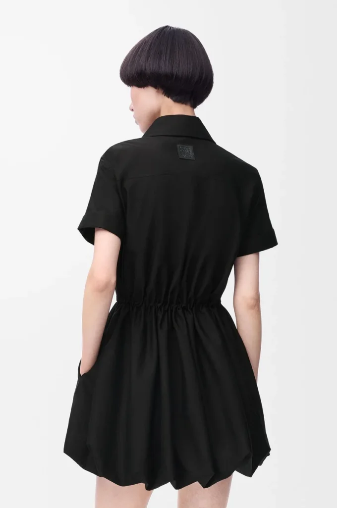 Robe à manches courtes en coton et soie Noir