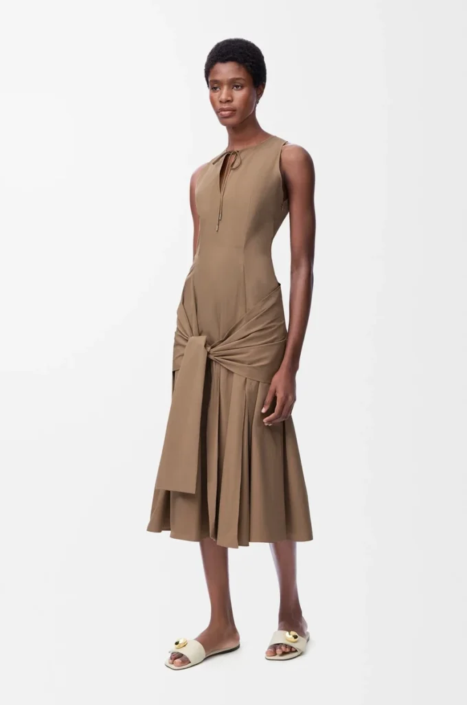 Robe portefeuille en coton Beige