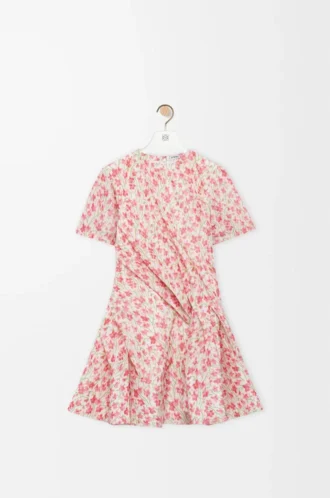 Robe torsadée en taffetas de soie mélangée Blanc/Rose