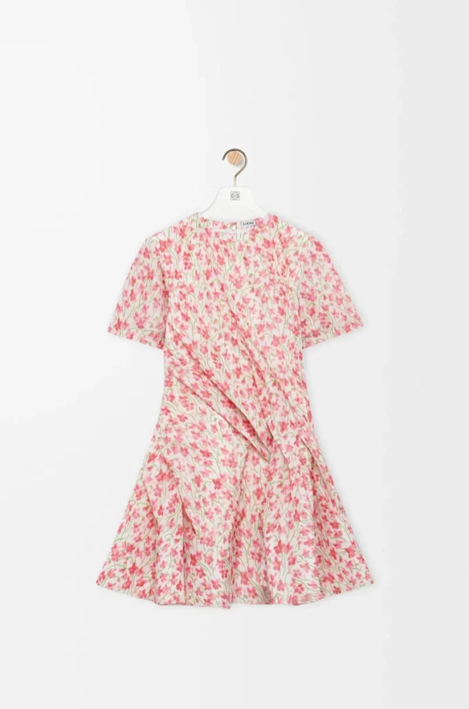 Robe torsadée en taffetas de soie mélangée Blanc/Rose Robe torsadée en taffetas de soie mélangée Blanc/Rose