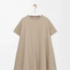 Robe trapèze en coton mélangé Beige