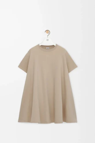 Robe trapèze en coton mélangé Beige