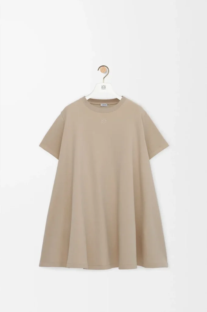 Robe trapèze en coton mélangé Beige