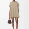 Robe trapèze en coton mélangé Beige
