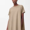 Robe trapèze en coton mélangé Beige