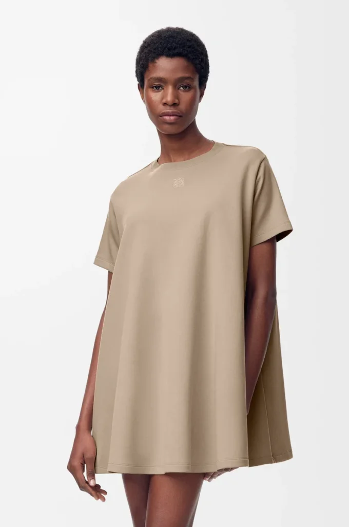 Robe trapèze en coton mélangé Beige