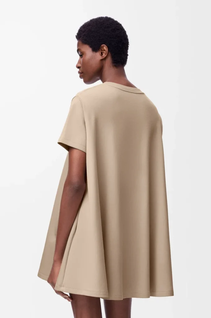 Robe trapèze en coton mélangé Beige