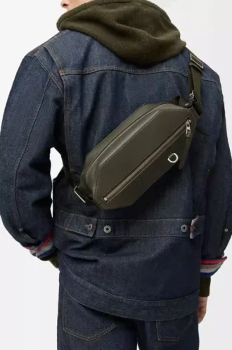 Sac à bandoulière convertible en cuir de veau classique Kaki foncé