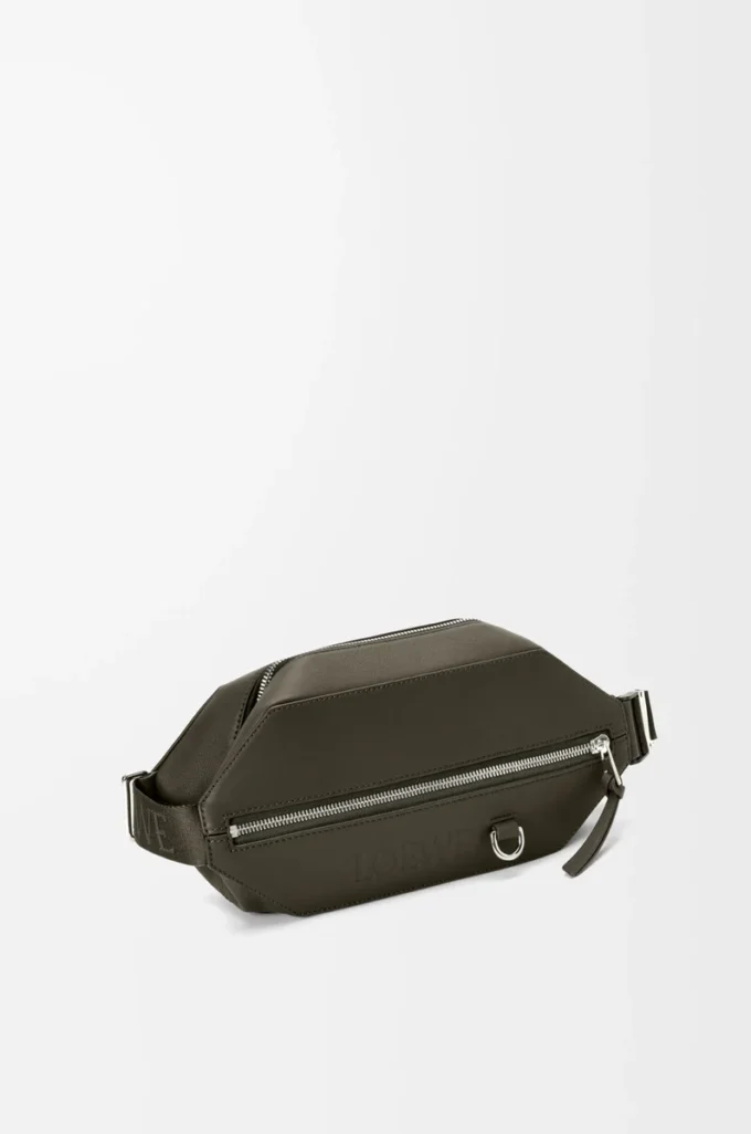 Sac à bandoulière convertible en cuir de veau classique Kaki foncé
