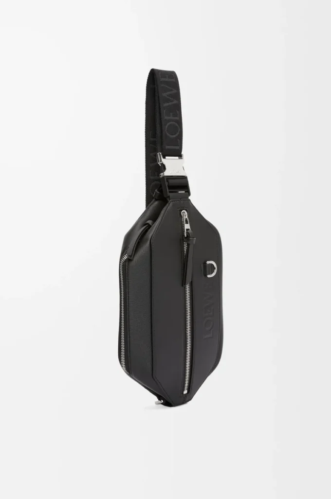 Sac à bandoulière convertible en cuir de veau classique Noir