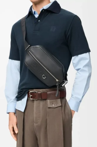 Sac à bandoulière convertible en cuir de veau classique Noir