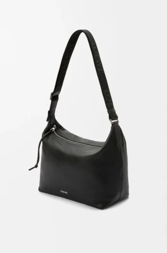 Sac à bandoulière Cubi en cuir de veau grainé souple Noir