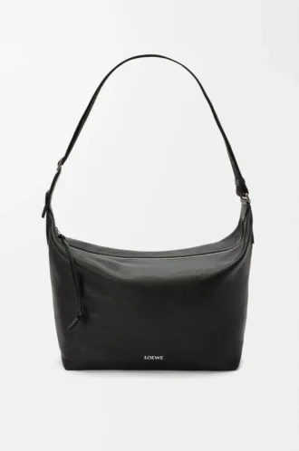 Sac à bandoulière Cubi en cuir de veau grainé souple Noir