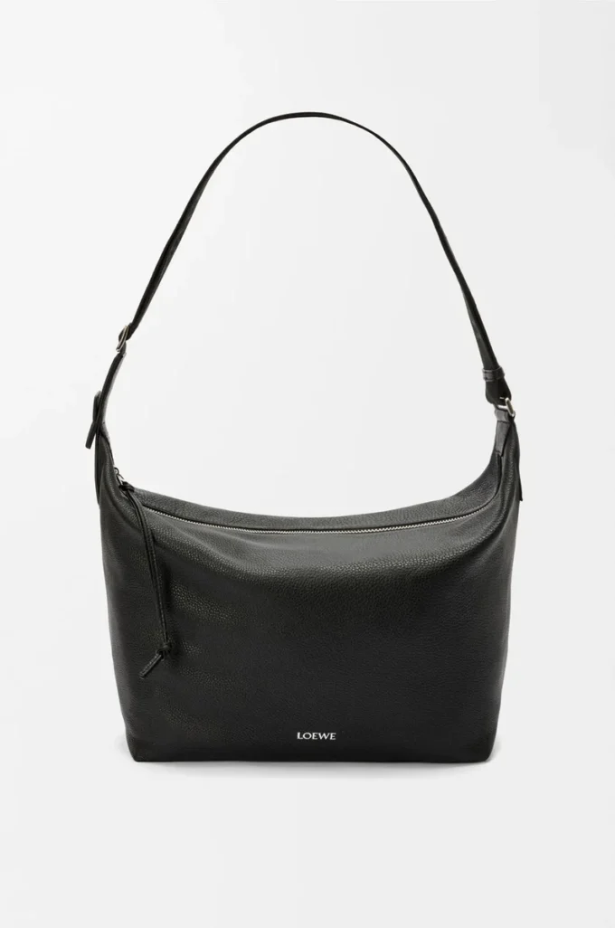 Sac à bandoulière Cubi en cuir de veau grainé souple Noir